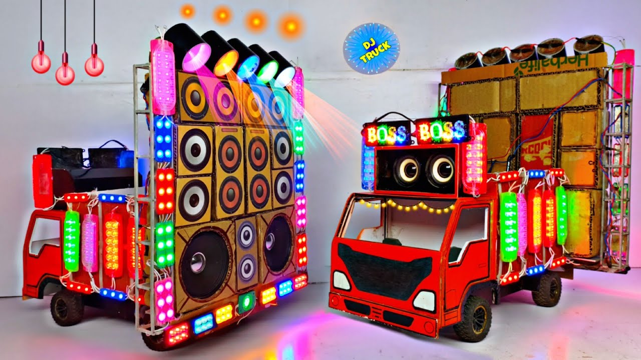 Mini Dj Truck Setup Loading at-home by Cardboard Making Dj truck | Mini Dj Setup | dj wala ,dj gadi