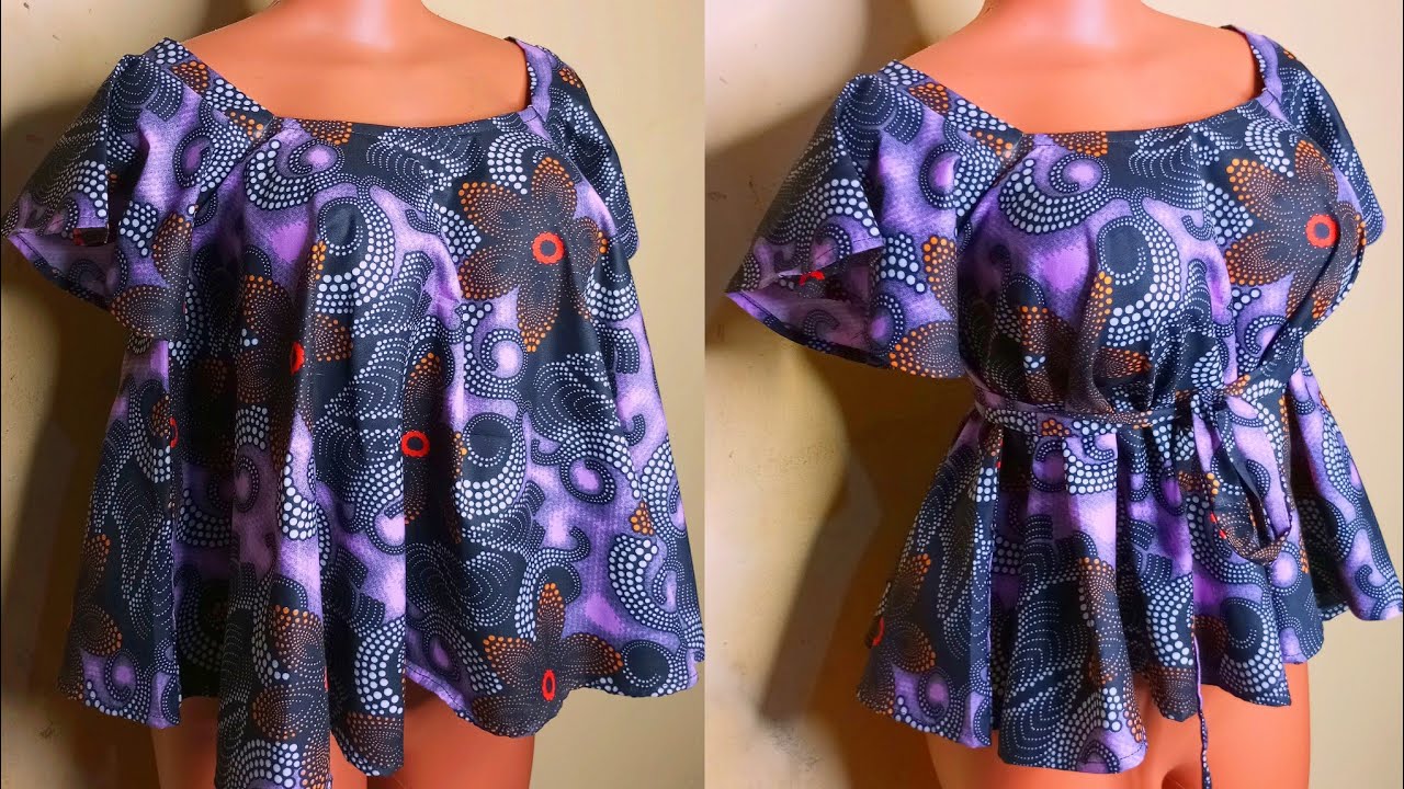 EASIEST Way To Make An  off shoulder Circle Flare Blouse In Less Than 10minutes/ NO PATTERN NEEDED