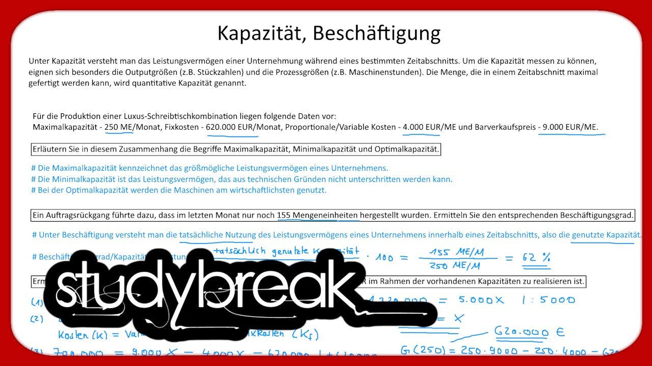 Kapazit&auml;t, Besch&auml;ftigung | Betriebswirtschaftslehre