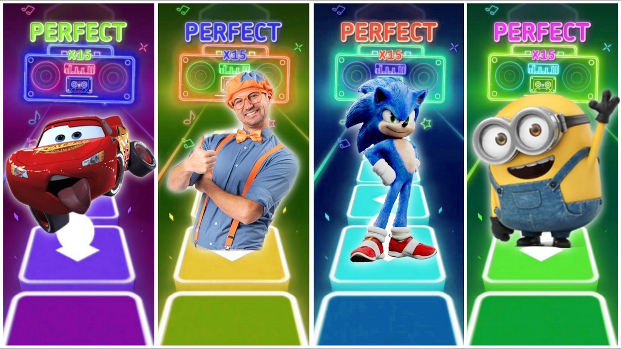 McQueen vs Blippi vs Sonic vs Minions in Tiles Hop EDM Rush🎶