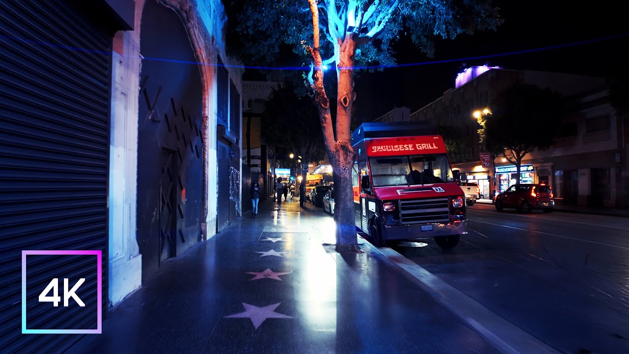 Walking Hollywood Walk of Fame — Late Evening Ambience (No Commentary, 4K)