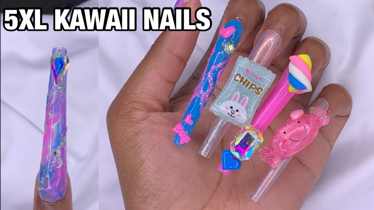Kawaii Nails | 2 Inch Nails |  | DIY 3D Nail Art | Extreme Length Enailcouture 5XL Coffin Nails