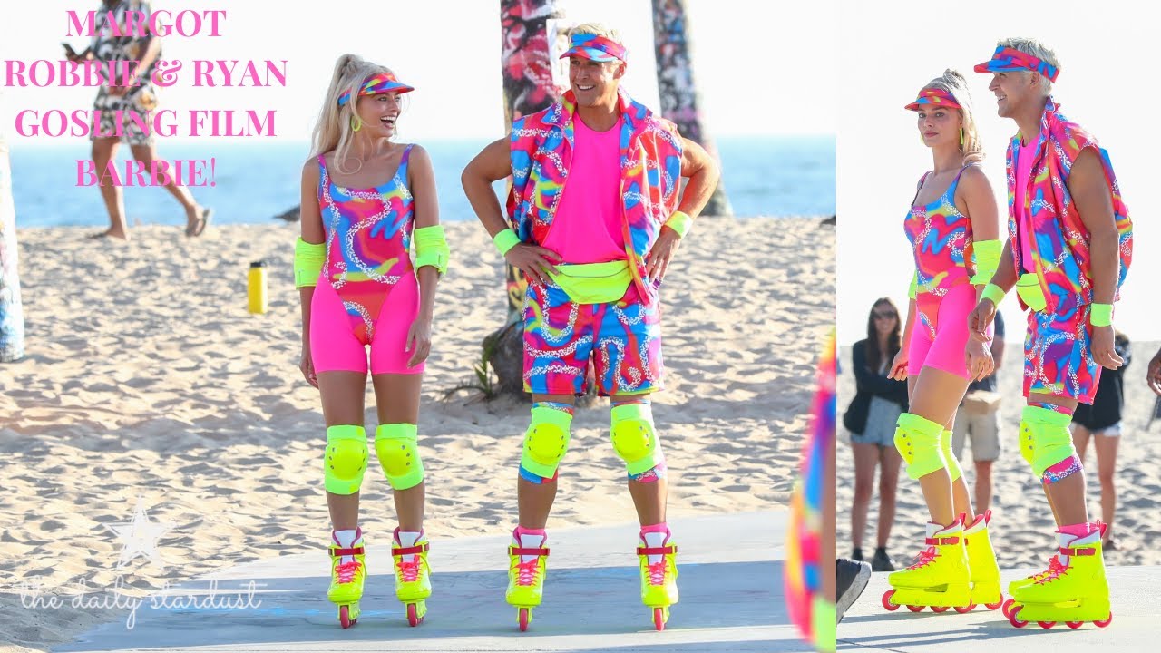Margot Robbie & Ryan Gosling Film Rollerblading Scenes For The Movie Barbie.
