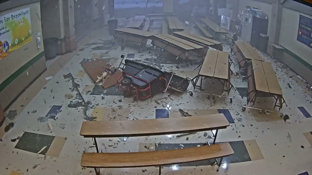 School surveillance video from April 2022 tornado in Andover, KS