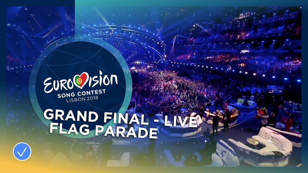 The flag parade with the Beatbombers at the Grand Final of the 2018 Eurovision Song Contest