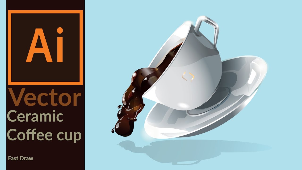 Drawing a vector ceramic coffee cup with coffee splash in Adobe Illustrator - Fast Draw