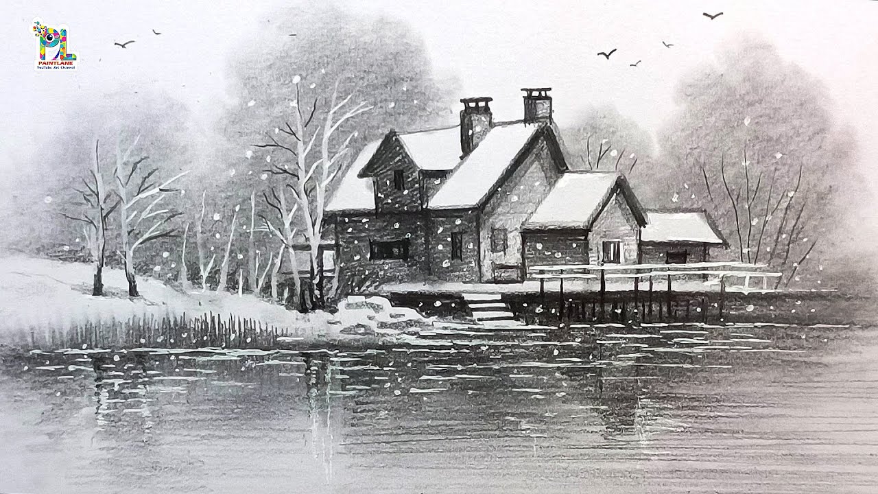 How to draw Snow Season Scenery Pencil Art