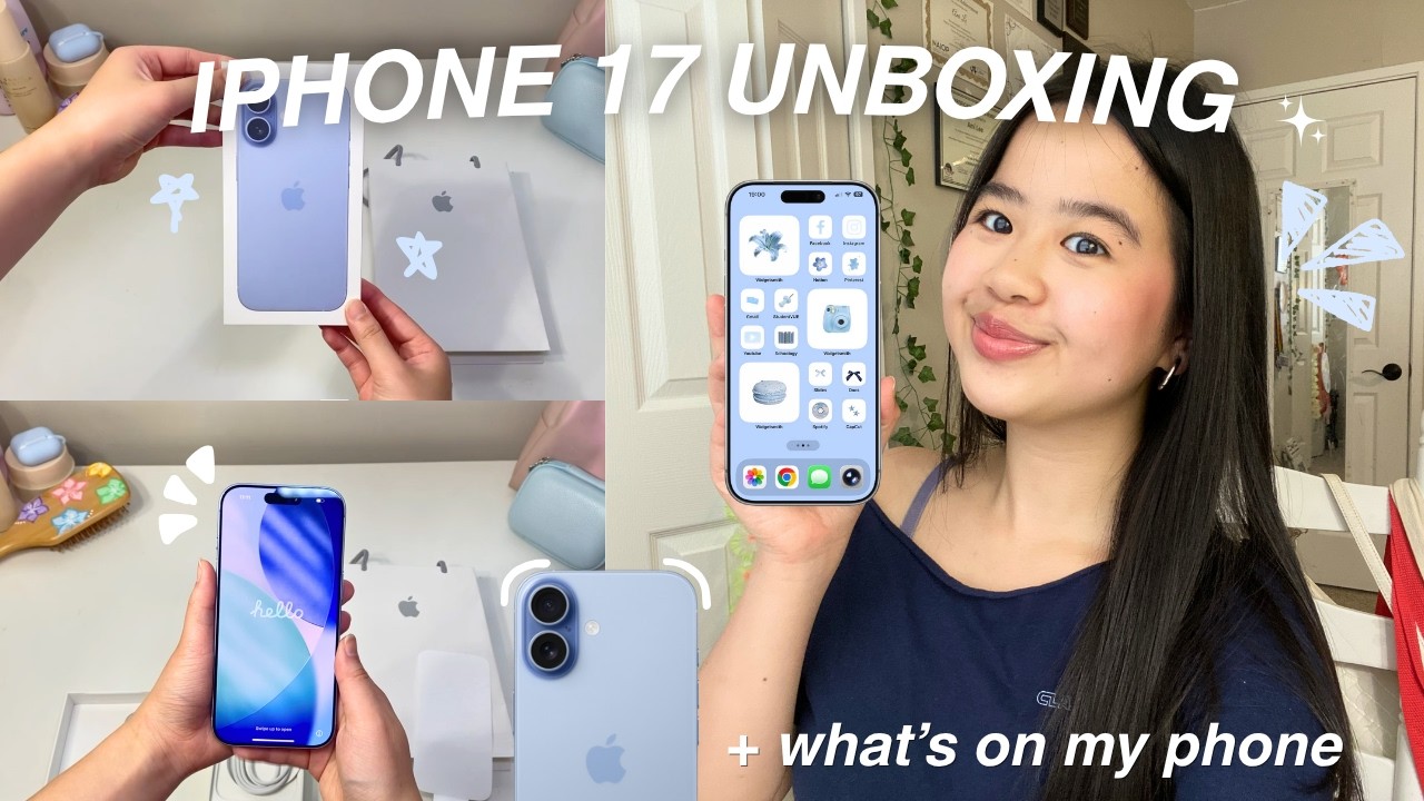 IPHONE 17 UNBOXING 📱🩵✨ unbox, set up & what's on my iphone