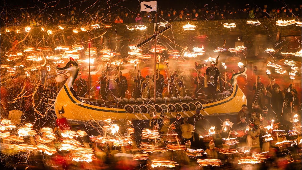 Live from Lerwick, Shetland: Up Helly Aa 2026 torchlit procession and Viking galley burning.