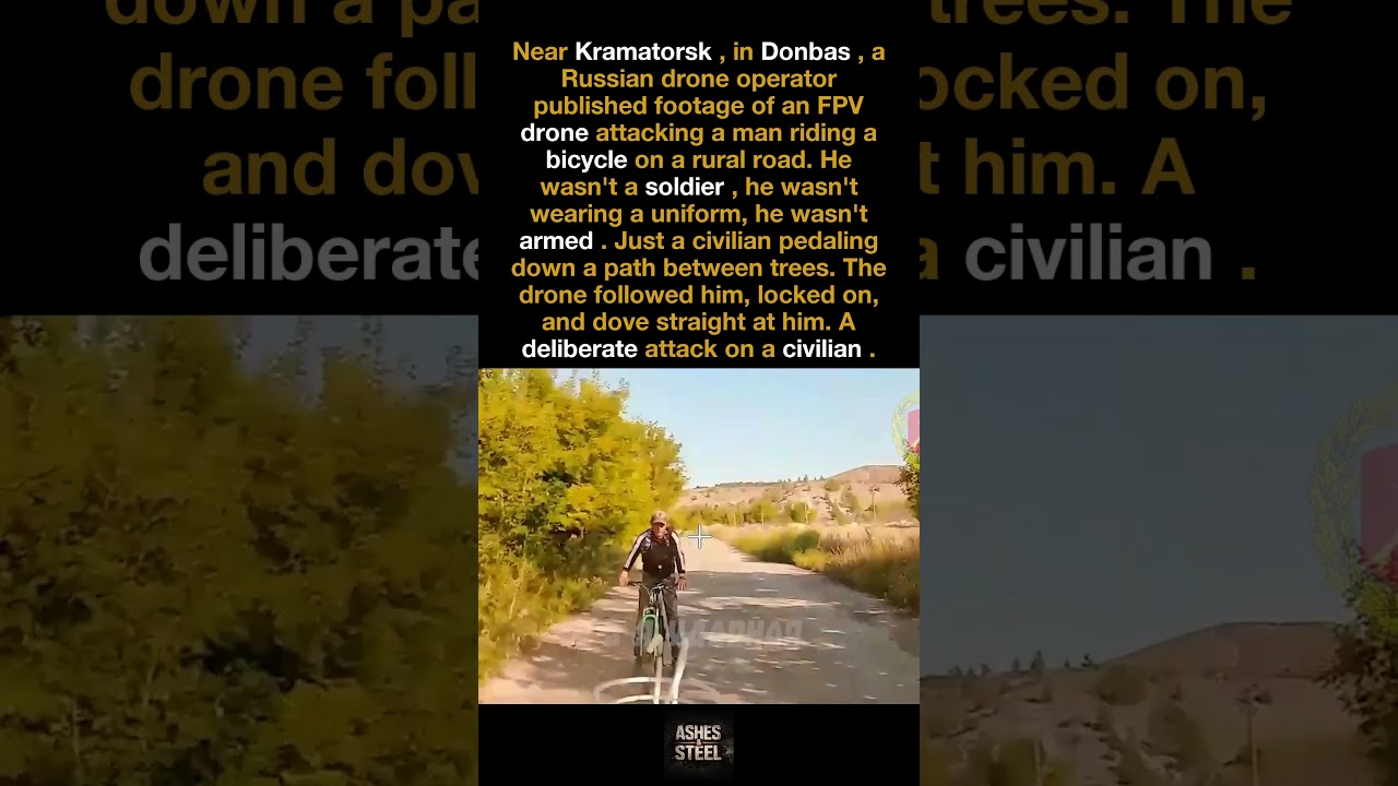 A Russian Drone Attacks a Civilian on a Bicycle Near Kramatorsk
