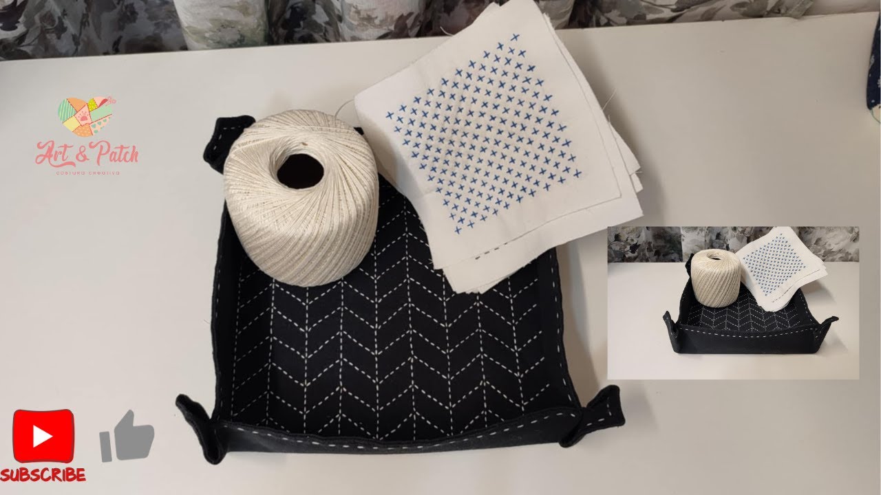🧵🪡 Cesta con Bordado Sashiko #bordadojapones #bordadosashiko