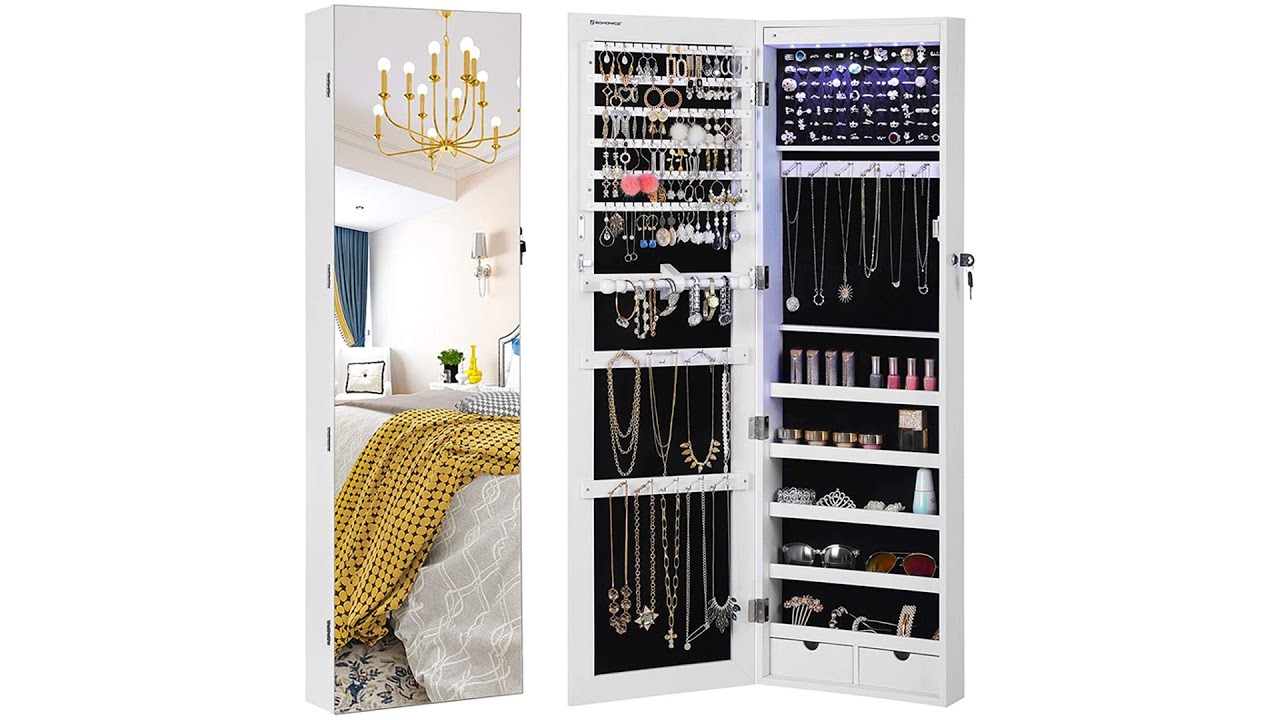 Jewelry cabinet | SONGMICS 47.2 H Full Screen Mirrored Jewelry Cabinet Armoire | Jewelry Organizer