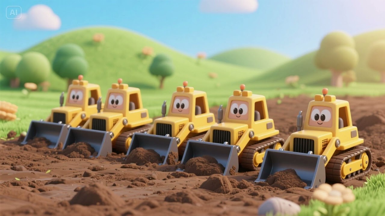 Five Little Bulldozers Pushing the Dirt | Construction Song for Kids