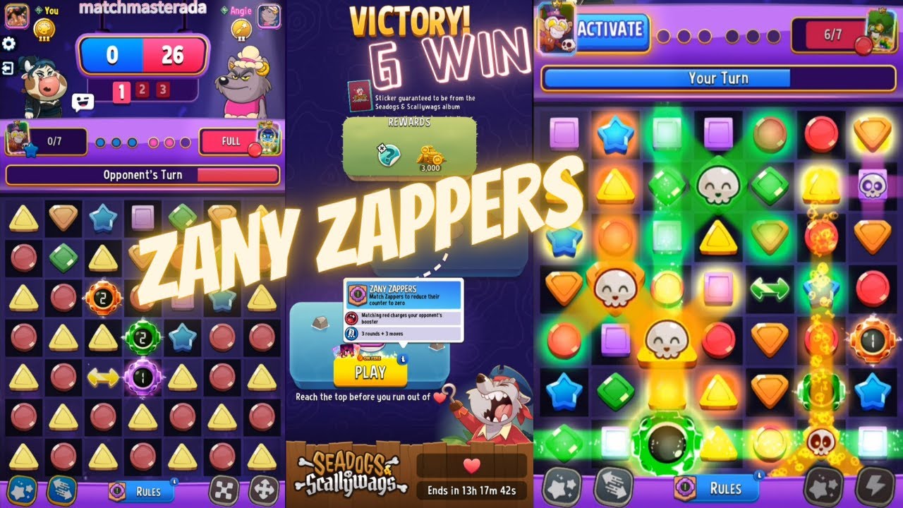 6 WINS in a Row, Zany Zappers, Victory, Adventure Seadogs Scallywags, Match Masters