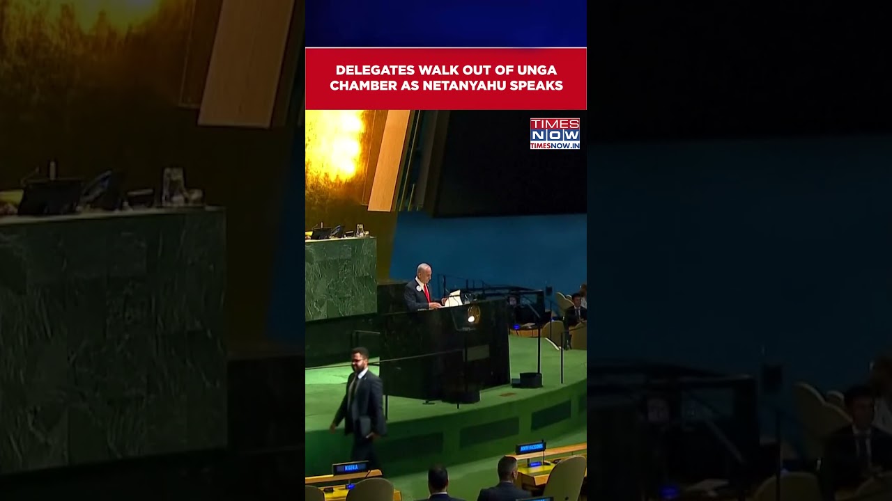 Delegates Walk Out Of UN General Assembly Chamber As Benjamin Netanyahu Takes Podium #shorts