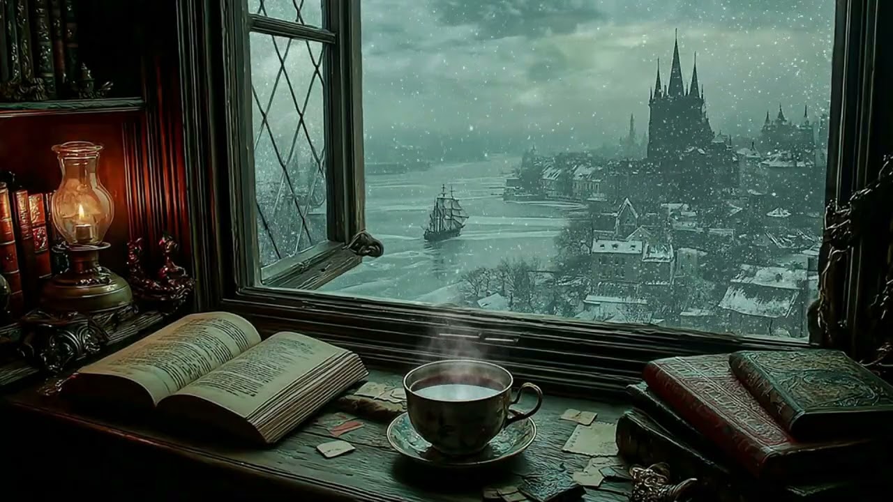 You're Reading Alone at Victorian London by the Window | Snow Ambience | Dark Winter Academia