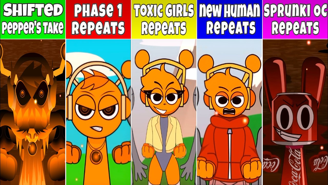 Sprunki New Human, Toxic Girls, Phase 1 & OCs Repeat After Shifted Pepper&rsquo;s Take Fan Mod