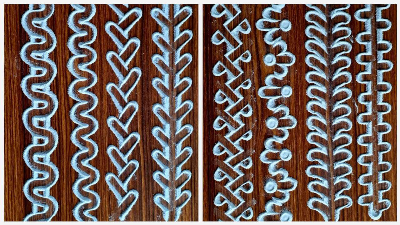 Magic finger border rangoli designs || Very Simple and easy Border rangoli designs