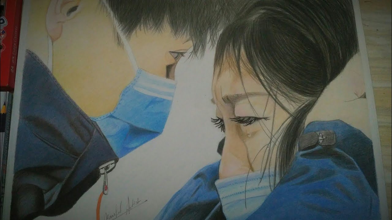 #coronainindia #coronaviruscouple  how to safe from corona virus // colour  pencile sketch, drawing