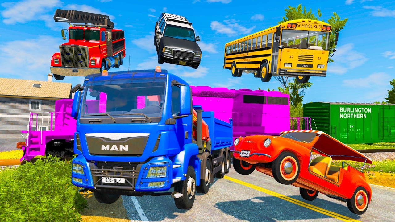 Small Cars on Long Spider Mack vs Slide Color with Portal Pool Car vs Deep Water| BeamNG.drive #70