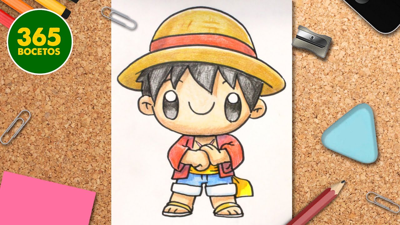 COMO DIBUJAR A LUFFY DE ONE PIECE KAWAII PASO A PASO - Dibujos kawaii faciles