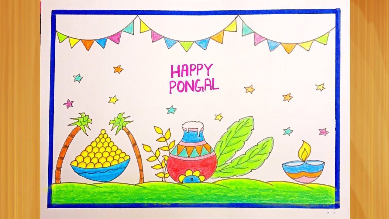 Makar sankranti drawing / Happy Makar Sankranti / Pongal drawing / Happy Pongal drawing for kids 