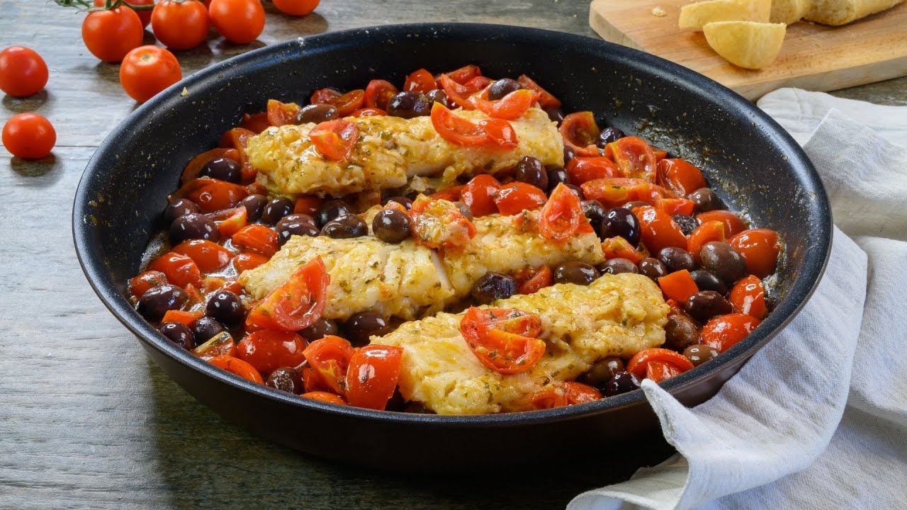 MERLUZZO SAPORITO CON POMODORINI E OLIVE DI GAETA