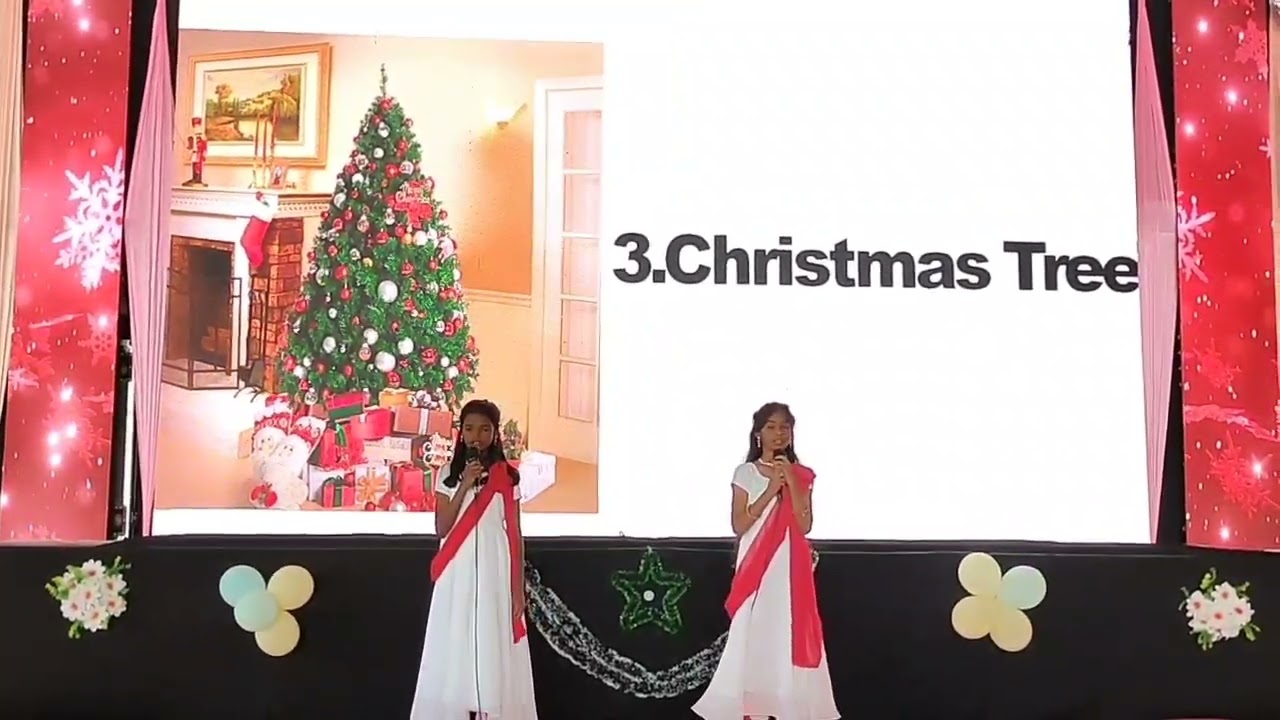 క్రిస్మస్ చెట్టు కోసం ఇంగ్లీష్ లో వివరిస్తున్న  jassica 