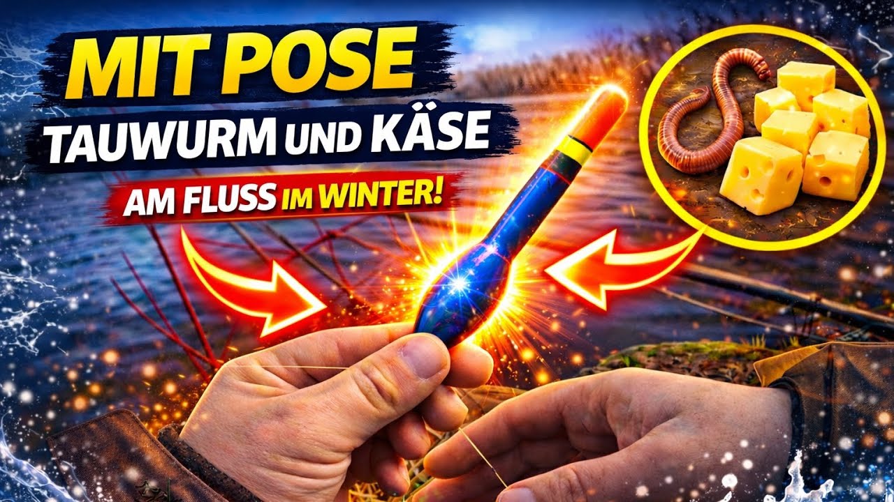 Angeln mit Pose am Fluss im Winter [ Klappt es mit Tauwurm und Käse? ]
