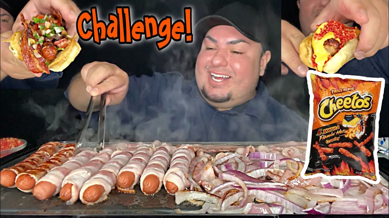 LOADED SONORA HOTDOG CHALLENGE • Hot Cheetos & Nacho Cheese Hotdog • BACON Wrapped Hotdogs
