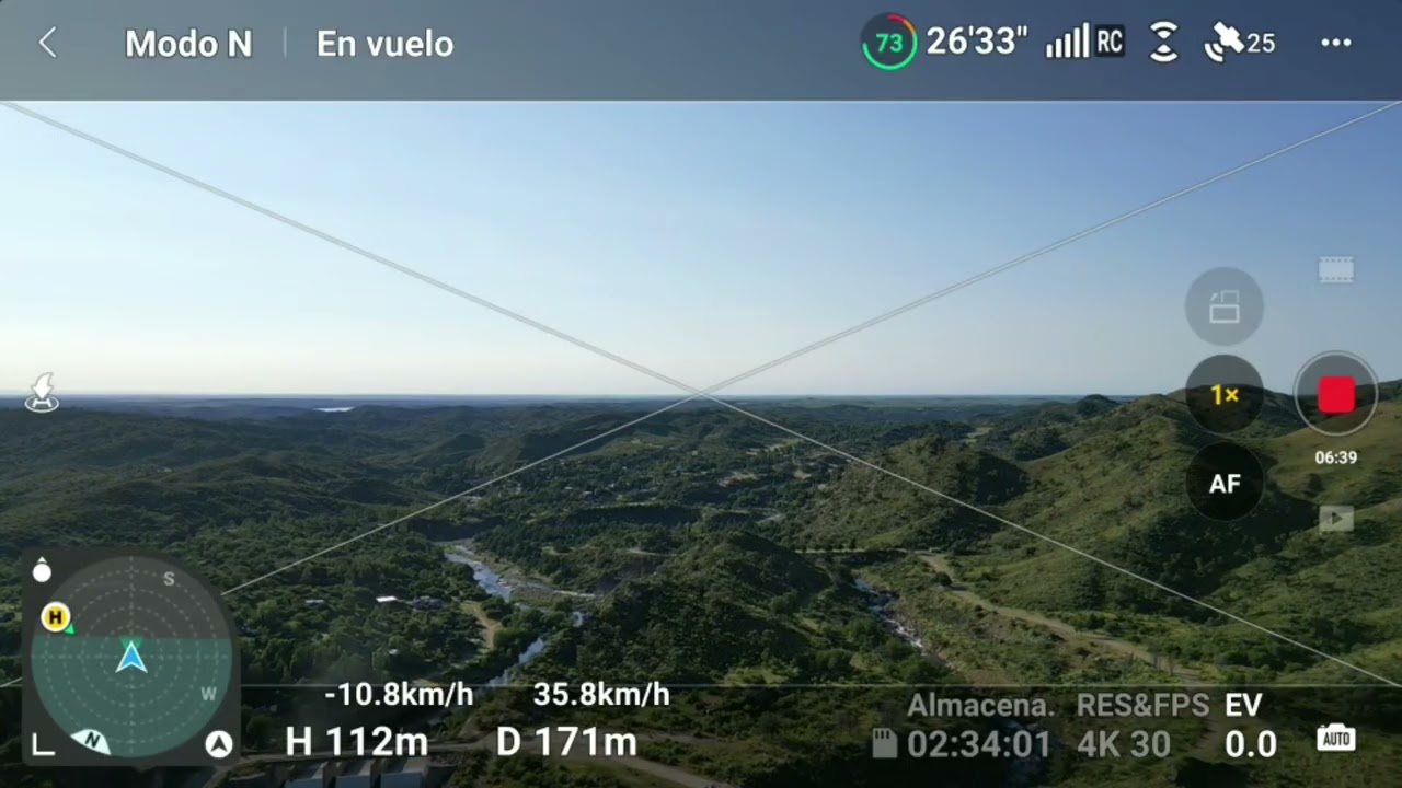Telemetría de un vuelo de DJI Mini 3 Pro sobre el dique embalse A. E. Agüero, 10/01/26