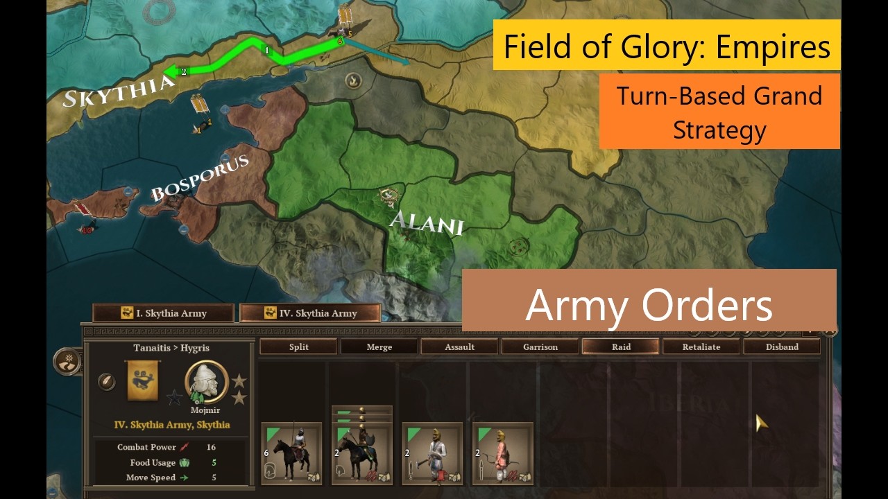 Field of Glory Empires: Перемещение армии и приказы (объяснение импульсов)