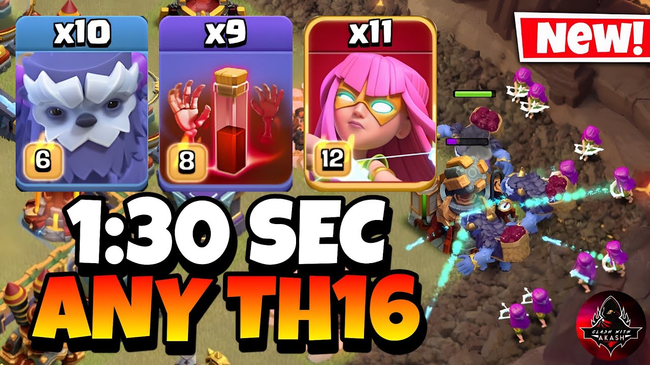 TH16 Yeti Super Archer Attack With 9 Skeleton Spell | Best TH16 Attack Strategy in Clash of Clans