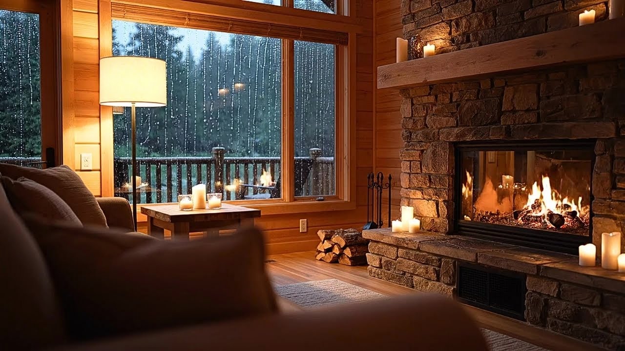 Tonight, I’m Sleeping by a Rainy Window & Fireplace — Cozy Evening Cabin Ambience | 6 Hours