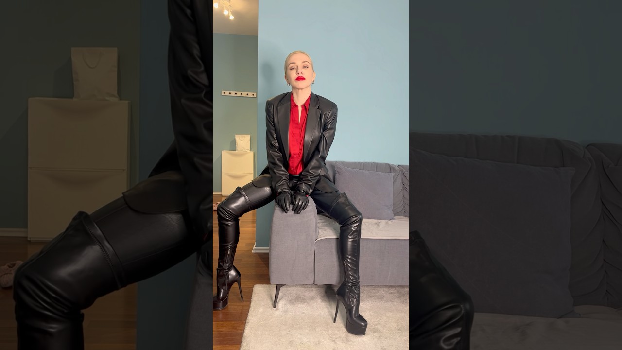 Red&black 2.0 #overkneeboots #leatherleggings #satinblouse