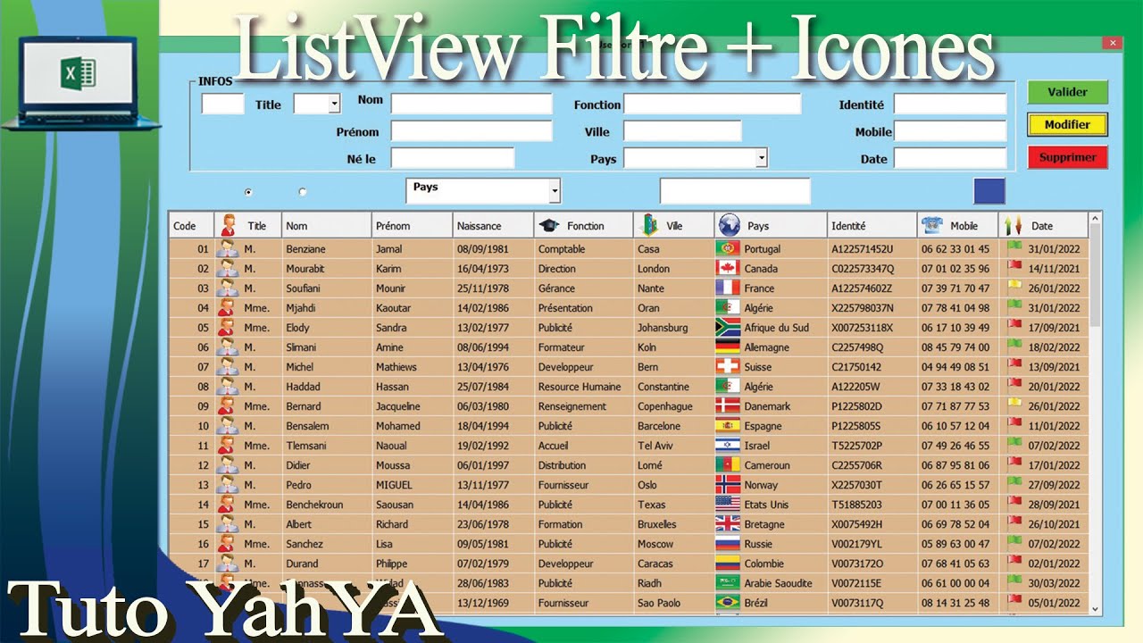 LISTVIEW FILTRE + ICONES , Ajouter Modifier Supprimer  Rechercher | USERFORM EXCEL VBA .# 01