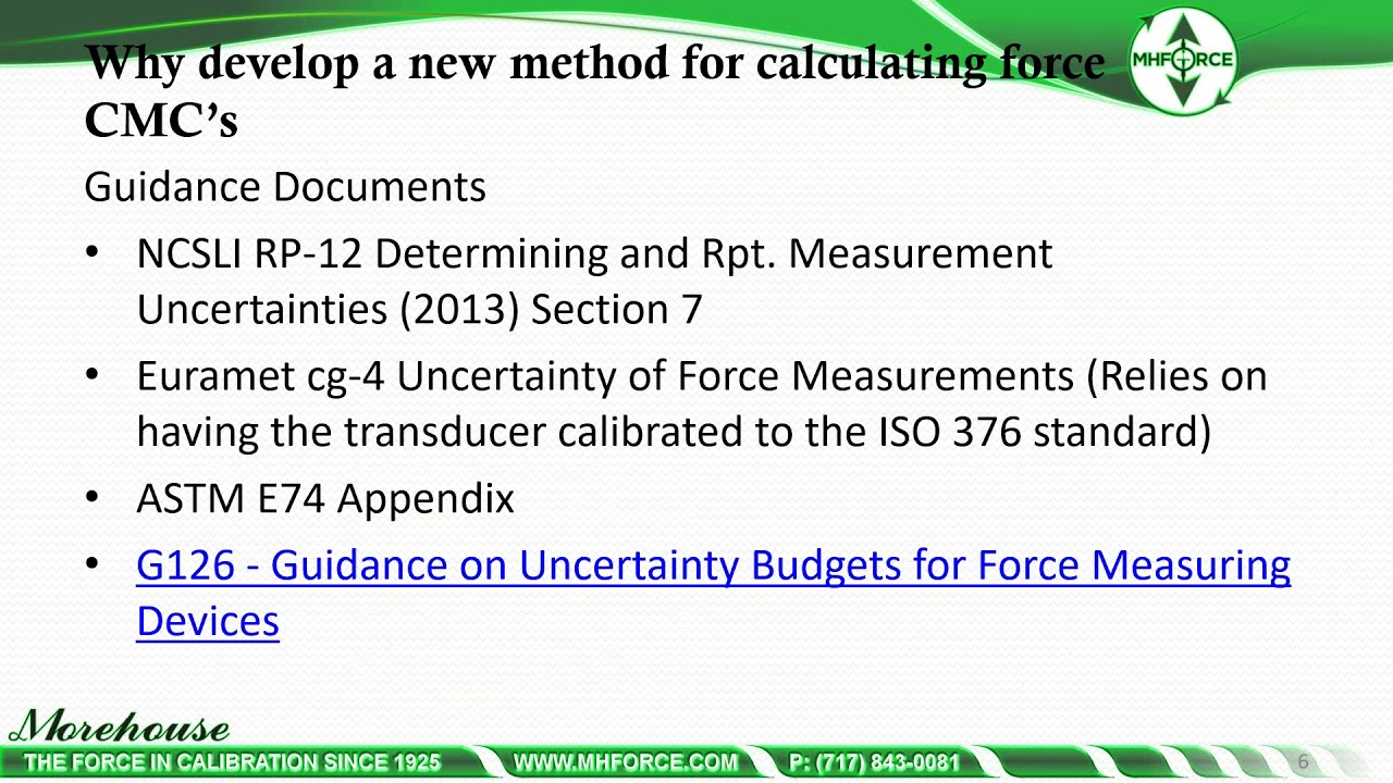 How to calculate force uncertainty for CMC uncertainty parameter