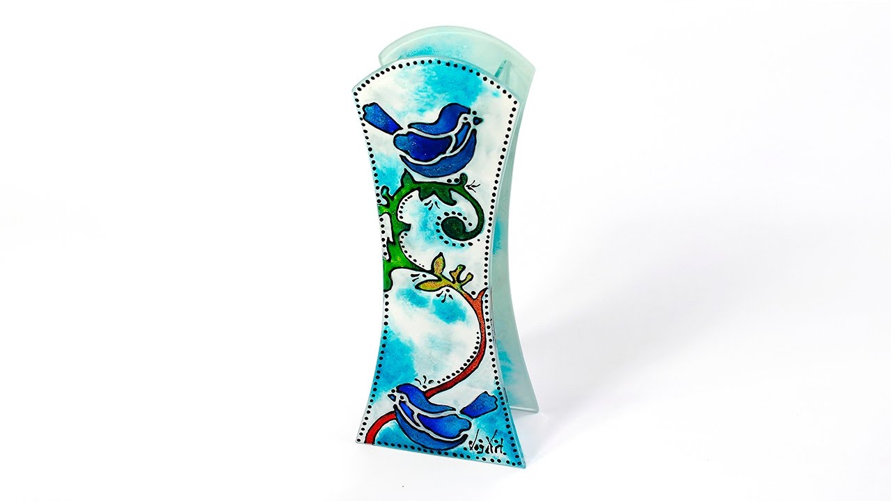 Festett üvegváza madarakkal // Glass painted vase with birds