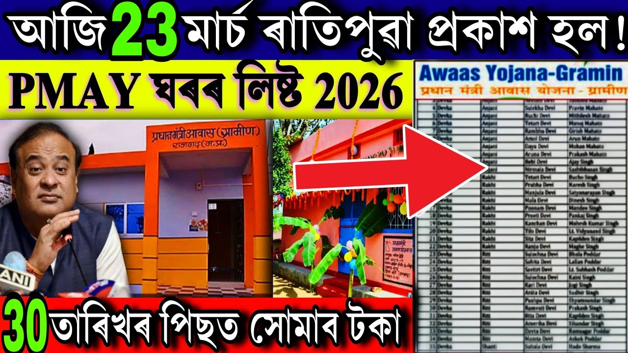 আজি প্ৰকাশ PMAY ঘৰৰ 37,500/-টকাৰ সমষ্টি ভিত্তিক লিষ্ট 2026 || PM Awas 37,500/- Payment New List 2026