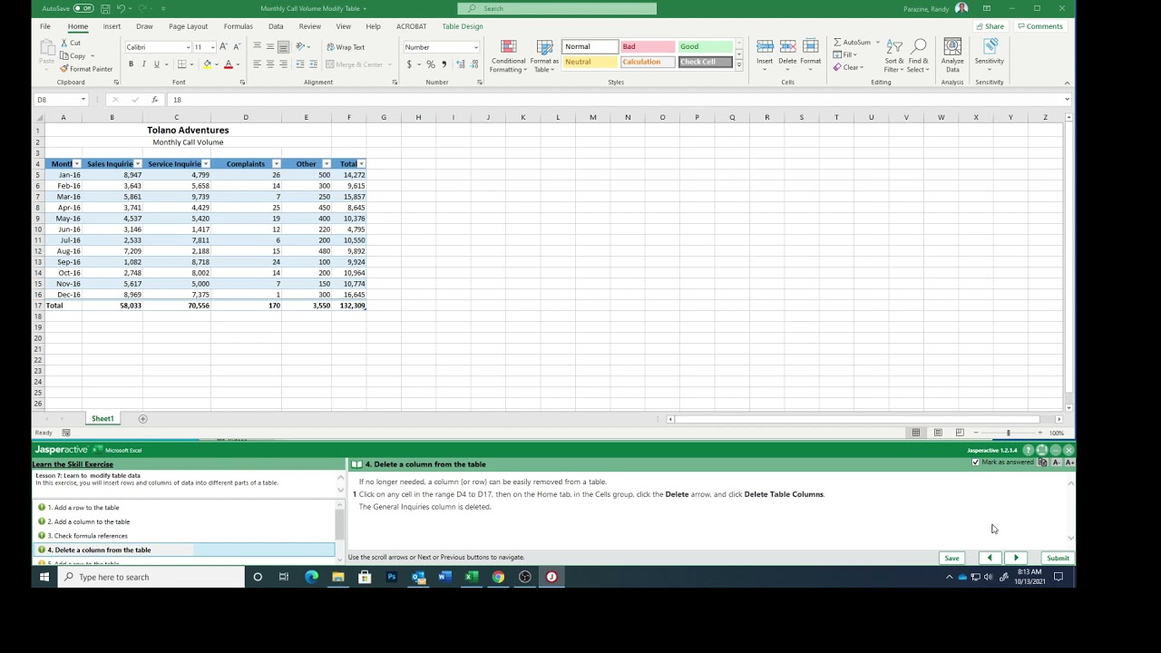 Excel Lesson 7e Modifying Table Data