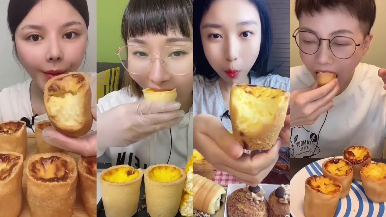 CANTONESE/HONGKONG EGG TART; GERMAN PUDDING TART ||*Subtitled ASMR Chinese Dessert Mukbang 디저트 먹방 吃播