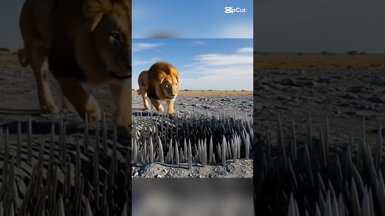 Lion walk on the sharp metallic spikes that are embedded in his body.