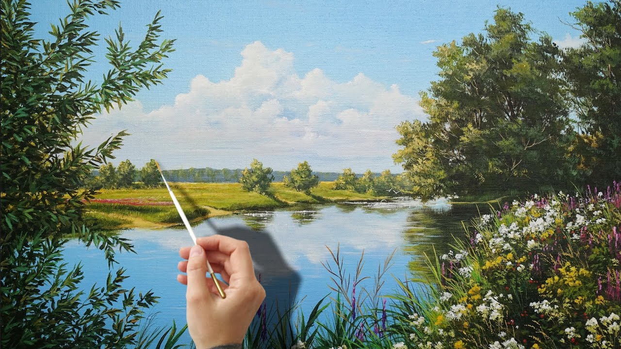 How to paint summer landscape. Acrylic painting | Акриловая живопись 