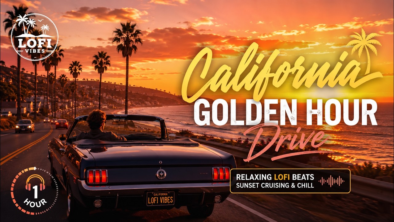 🌅 California Golden Hour Drive | Relaxing LoFi Beats for Sunset Cruising & Chill (1 Hour)