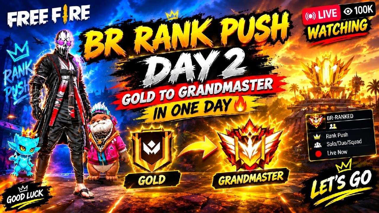 Live 🔥 BR RANK PUSH &ndash; GOLD TO GRANDMASTER IN ONE DAY! 🔥Aaj ka target hai Gold se Grandmaster 🚀🏆