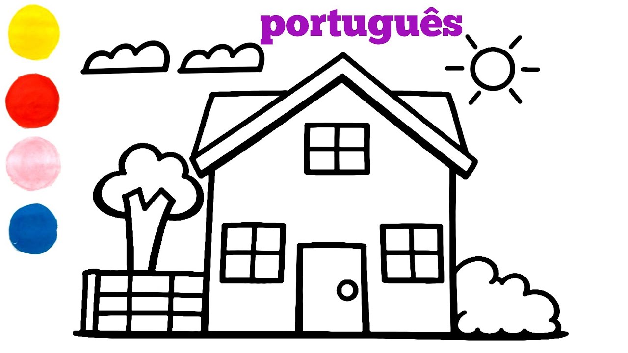 Como desenhar e colorir uma casa tradicional para crianças