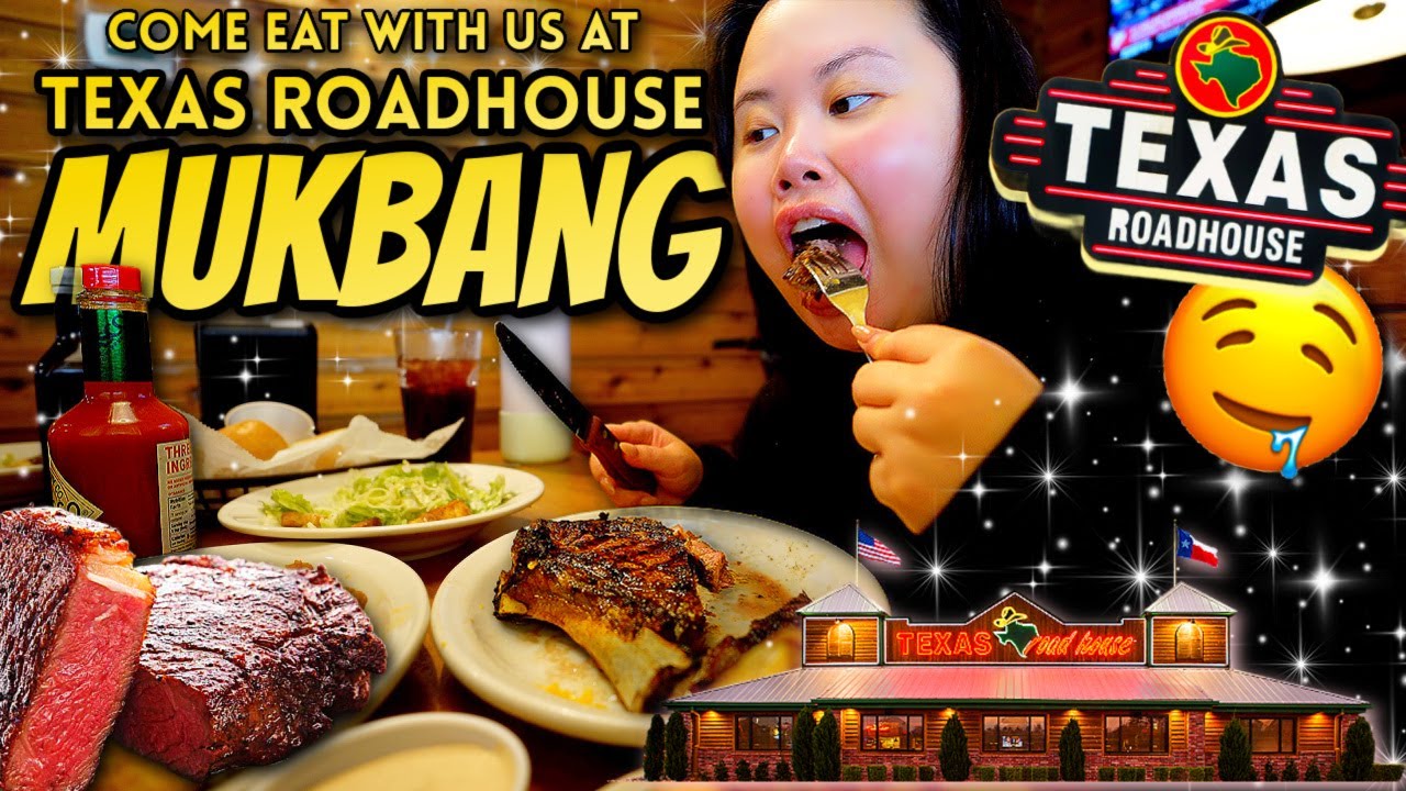 Texas Roadhouse Mukbang (стейк рибай на кости весом 20 унций + жареные соленые огурцы + крылышки)...