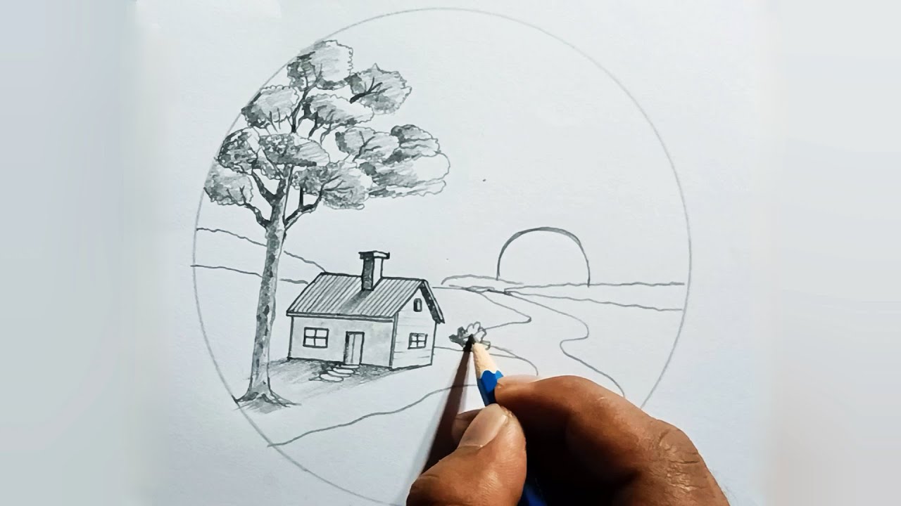 Realistic Nature Scenery Drawing | Step by Step Landscape Art with Pencil