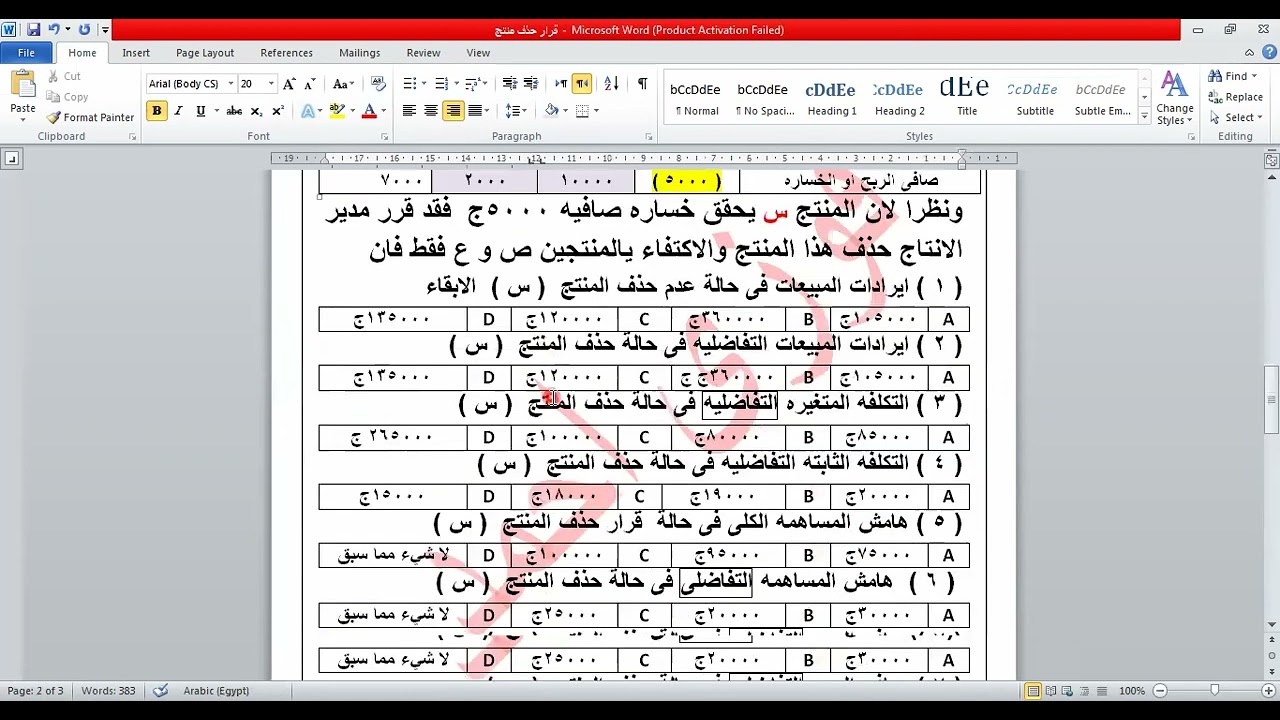 محاسبه اداريه ( قرار حذف منتج ) شرح مبسط بدون جداول
