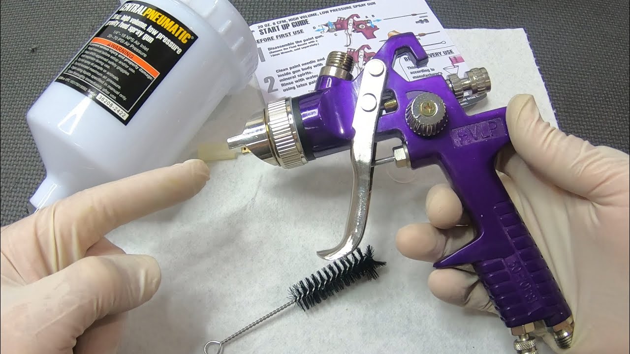 Harbor Freight purple spray gun cleaning and maintenance.